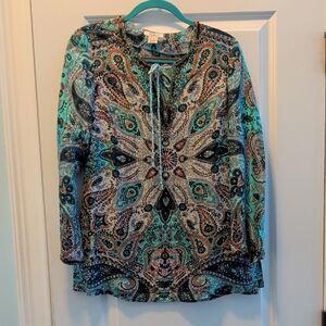 Sundance Vibrant Paisley Bohemian-Style Tie-Neck Blouse
